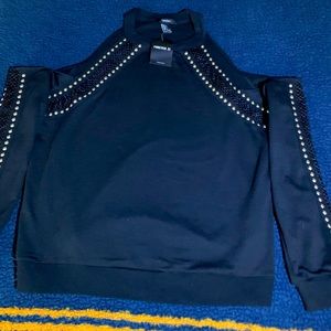 Forever 21 sweater with peek a boo sleeves and embellishments